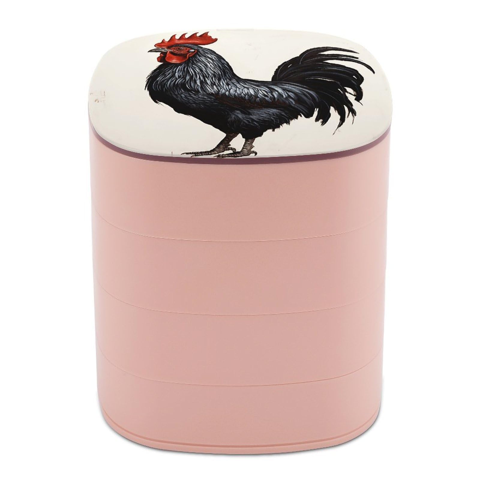 VstaDank Black Rooster Jewelry Organizer Small Travel Earring Storage Box with Mirror 4-Layer Rotating Travel Jewelry Tray Case with Lid Large Capacity Jewellery Holder Case