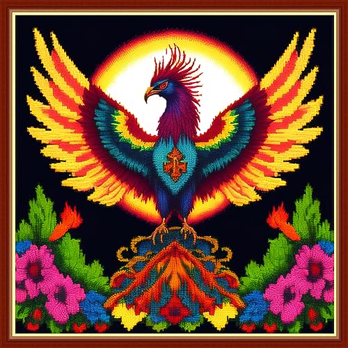 Image of Findvoor Stamped Cross Stitch Kits for Beginners Full Range of Cross Stitching Embroidery Pattern for Adults, 11CT DIY Needlepoint Embroidery Starter Kits-Colorful Phoenix 17.7x17.7 inch