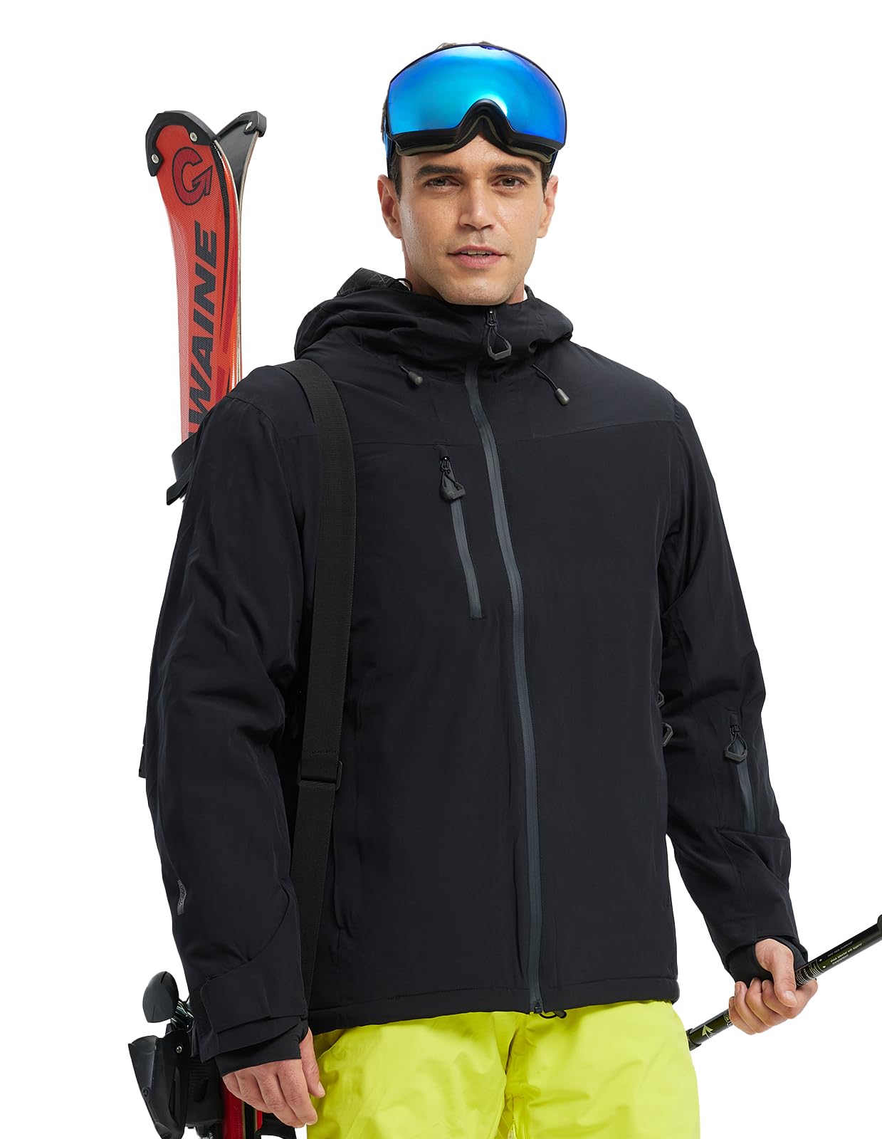 fit space Men's Ski Jacket Waterproof Winter Snow Rain Coat Alpine Windbreaker Insulated Hooded (Black, Large)