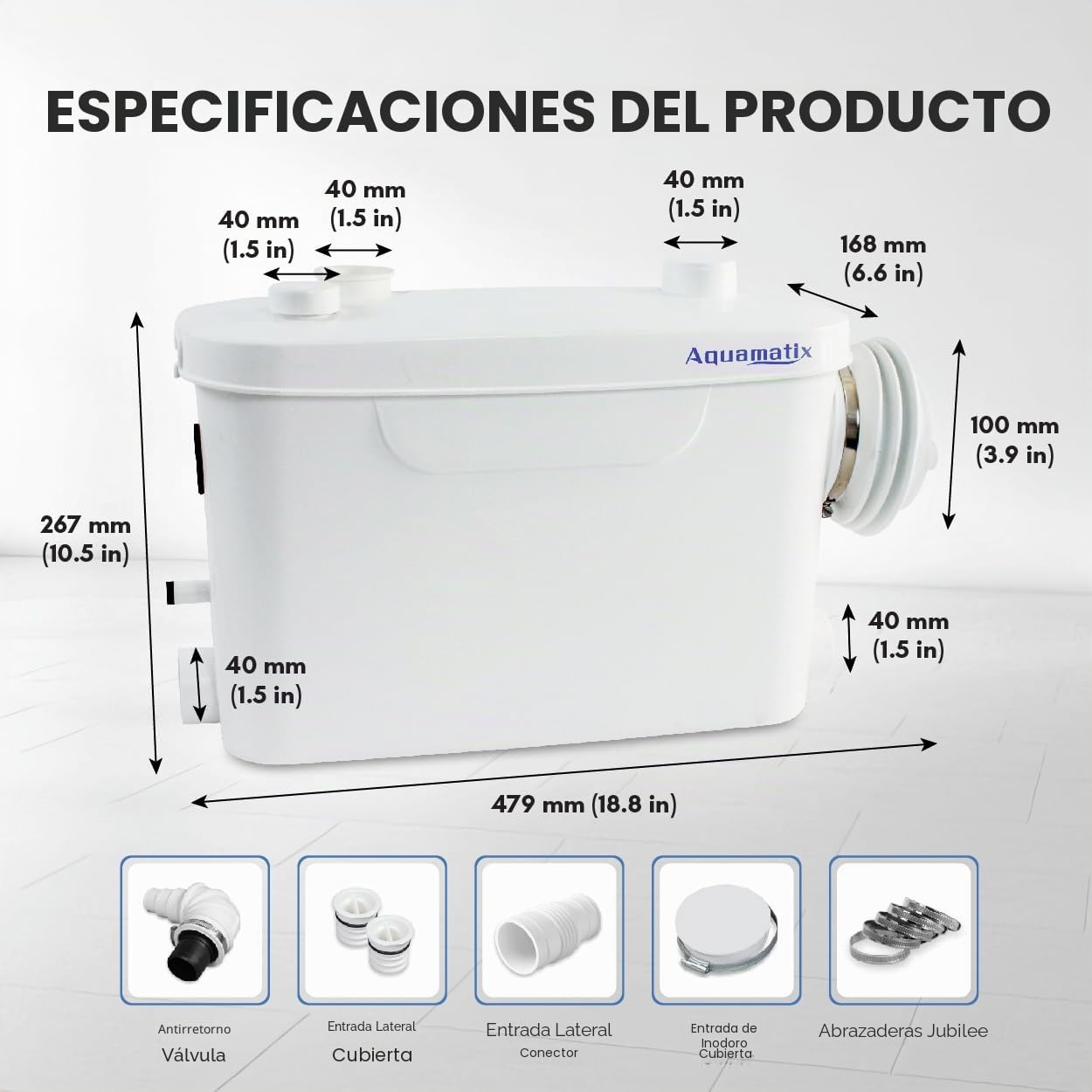 Aquamatix Bomba Maceradora 400W Sanitaria Aguas Residuales 100L/min 6,5m