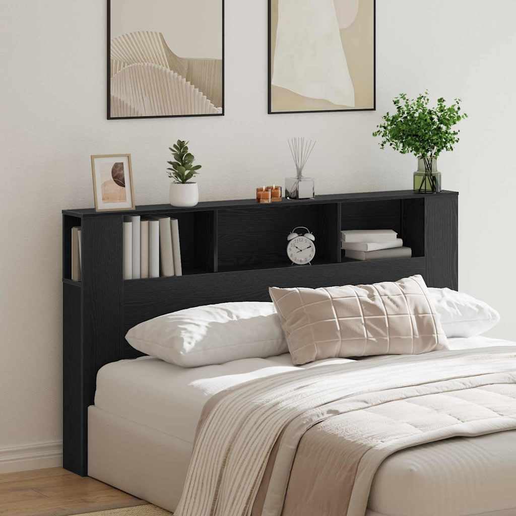 vidaXL Cabecero con Armario Roble Negro 180 x 18,5 x 102,5 cm, Esenciales para el Dormitorio, cabecero Moderno, soluciones Decorativas, Muebles montados en Pared para Ahorrar Espacio