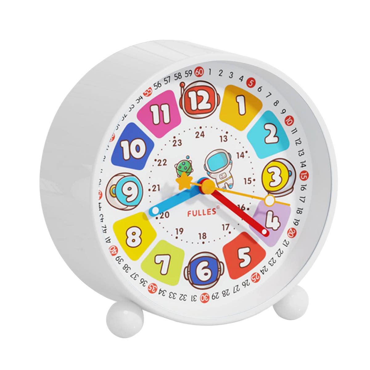 Kids Astronaut Analogue Alarm Clock,4 Inch Metal Cute Space Travel Theme Decor Clock,Silent Non Ticking Analog Alarm Clock Battery Operated,Loud Alarm (White)