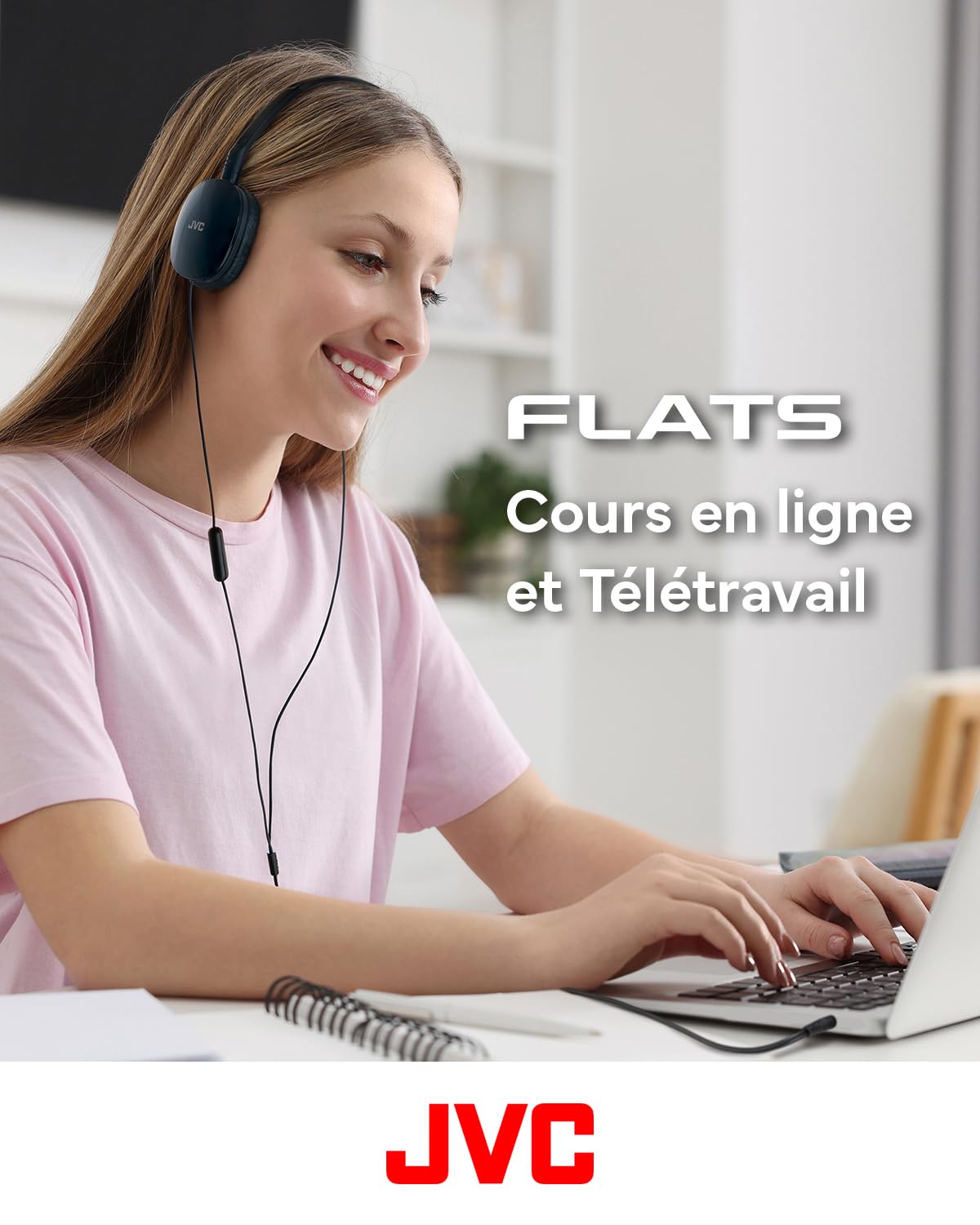 JVC HA-S160M-B - Flats składane i kompaktowe słuchawki w błyszczącym modnym kolorze, z włącznikiem/wyłącznikiem mikrofonu, idealne do telepracy i seminariów online (czarne)