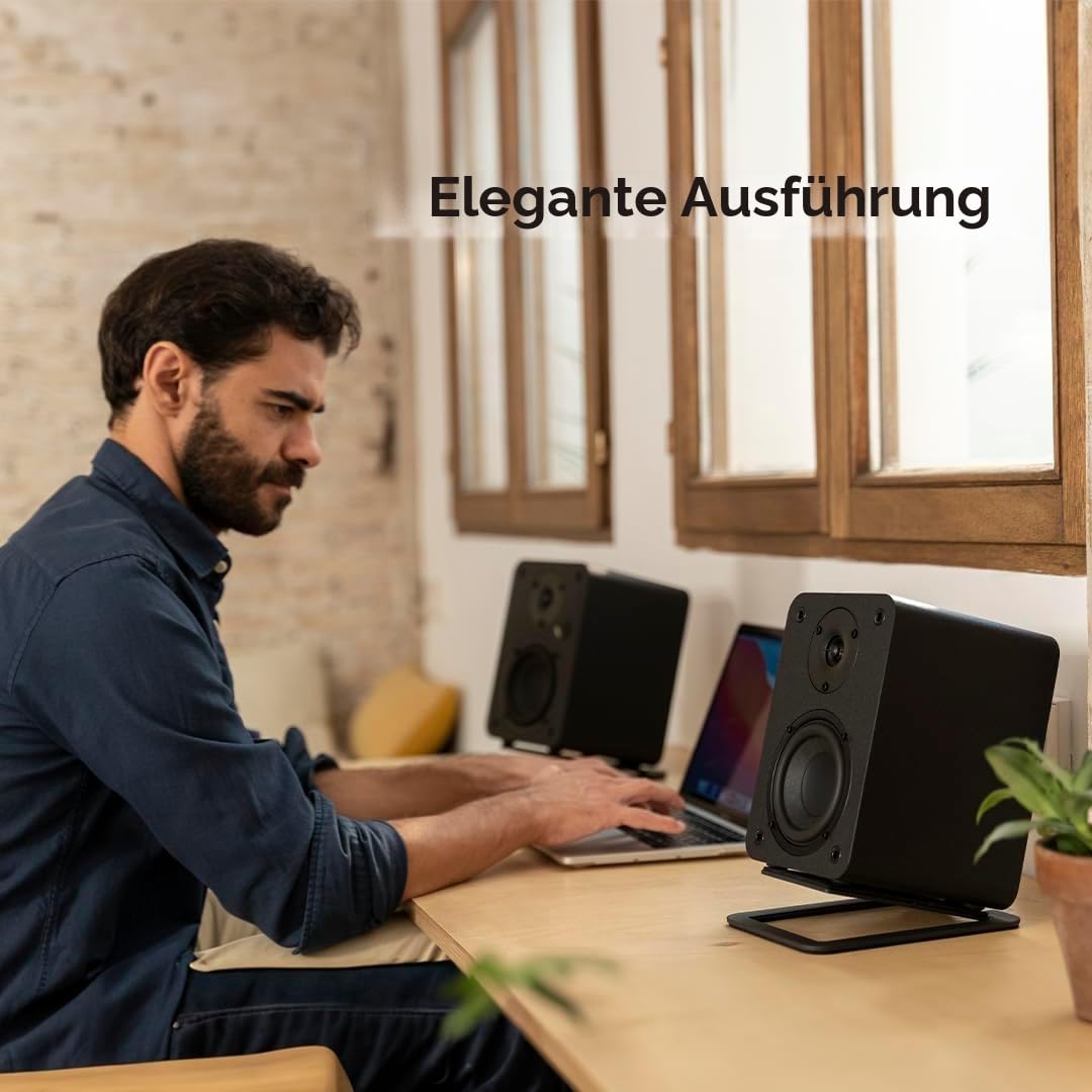 VULKKANO A4 ARC Aktivlautsprecher mit 4" Woofer, Bluetooth 5.0, HDMI ARC, Optica, RCA, USB, mit Subwoofer-Ausgang, Regallautsprecher mit elegantem Design, Braun