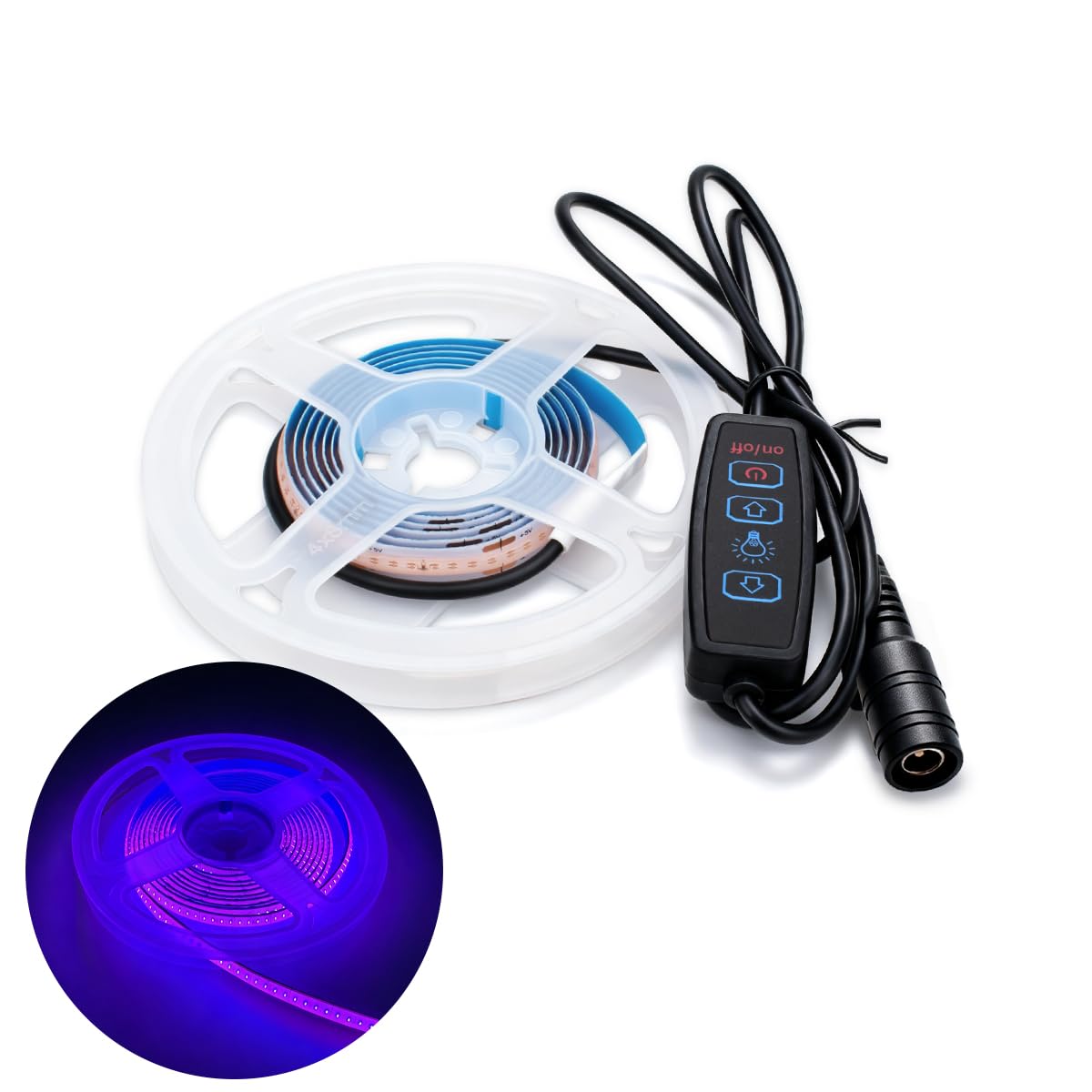 Innfeeltech 1M COB LED Light Strip, 8mm Width 12V Purple 320LEDs/m Light Strip, Dimming Button with DC Connector