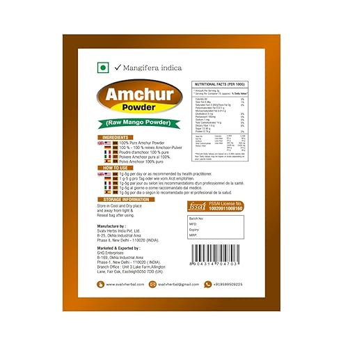 Miniatura 3 de SVATV Amchur Powder (amchoor) | Polvo de mango seco para un sabor picante | Condimento de especias puro y natural - 8.01 oz, 8 onzas, media libra