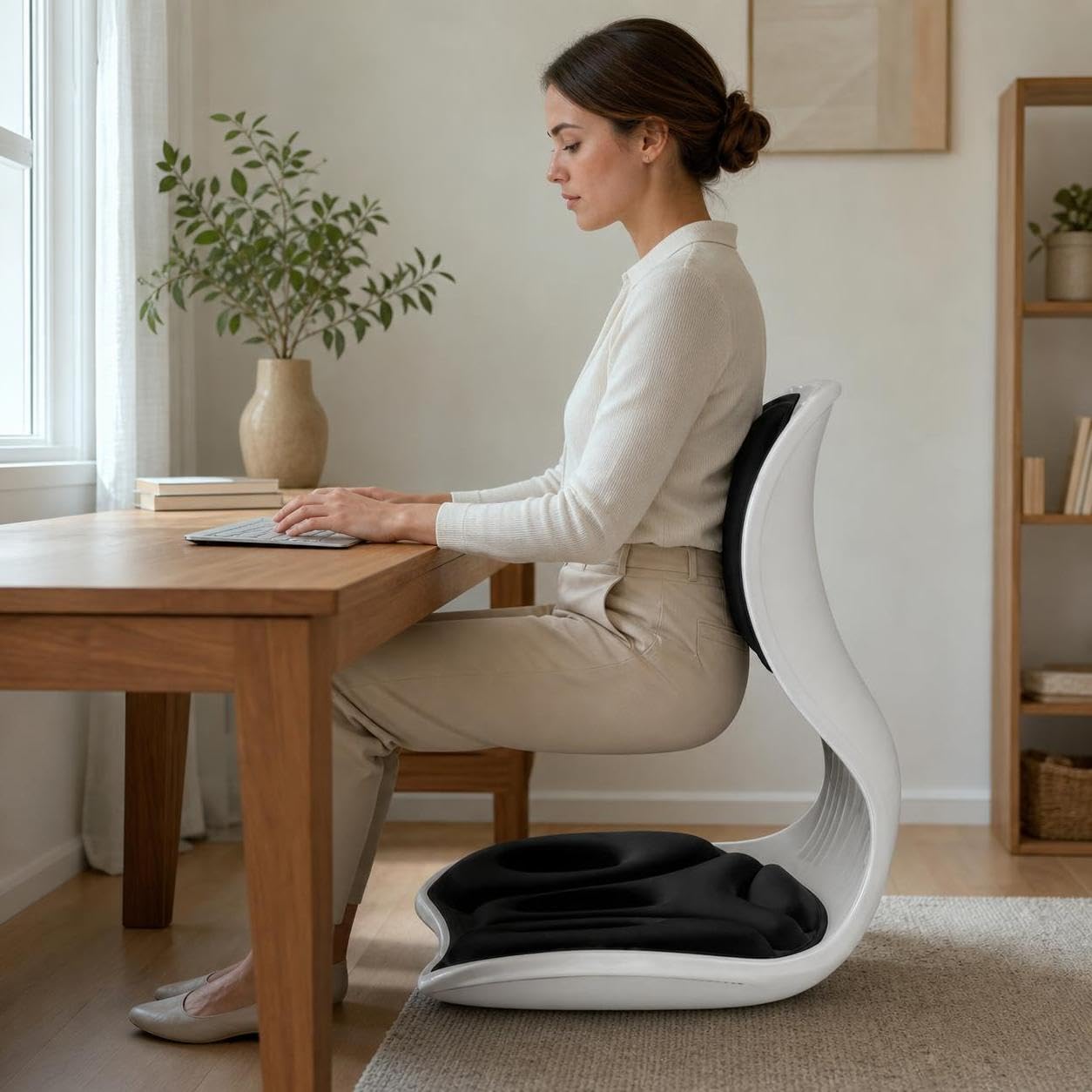 Coussin Lombaire Ergonomique avec Appui Dossier Réglable en Fibre Polyester et Coton Mémoire pour Soulager la Pression du Bas du Dos en Position