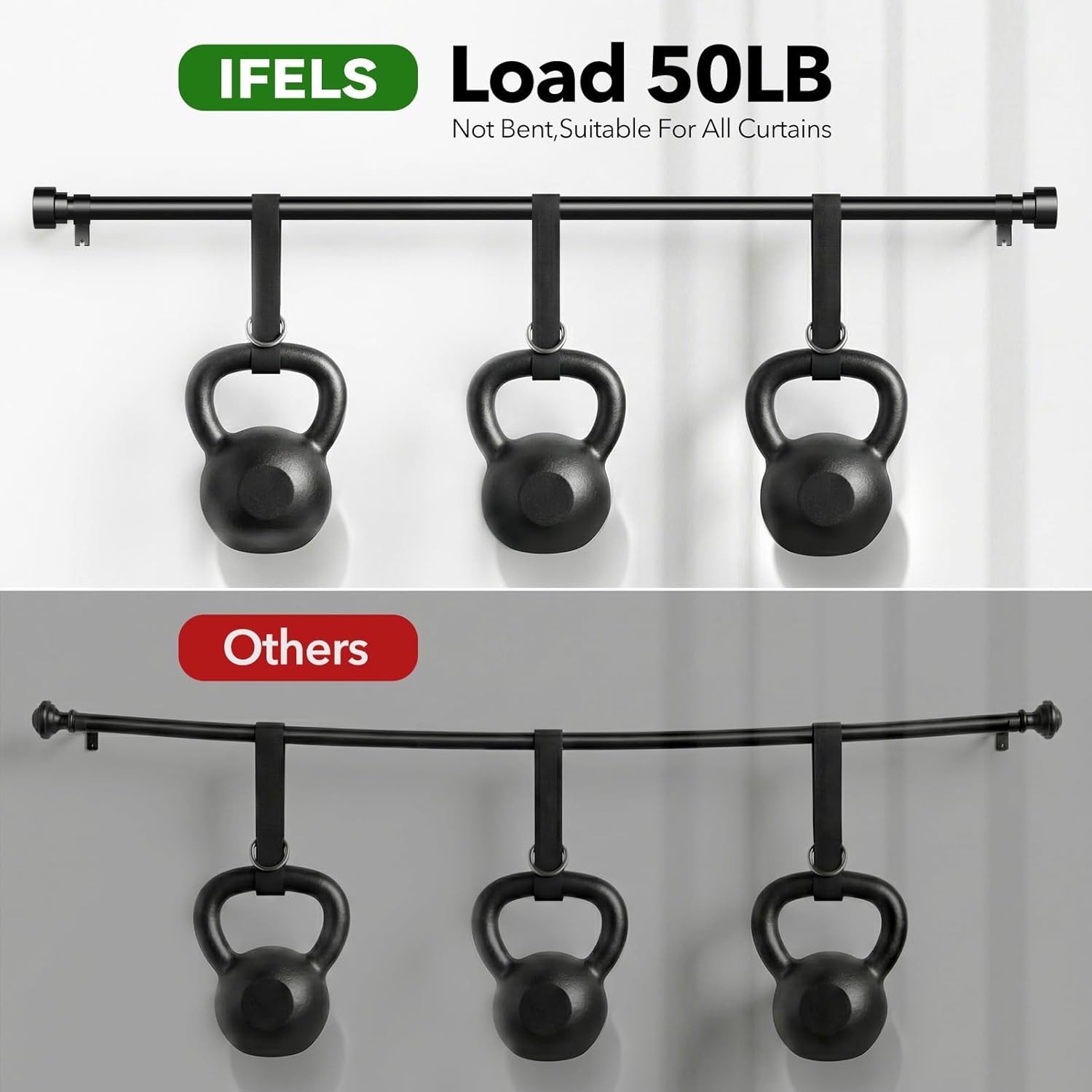 Heavy Duty Curtain Rods for Windows 66 to 120 Inch,1 Inch Adjustable Black Curtain Rod with Easy Installation and Modern Design,Decorative Long Drapery Rods with Metal Finials (A1,Black,30-120") - Image 5