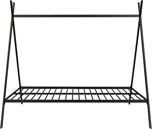 Miniatura 4 de Lifeand Marco de cama de tamaño individual, cama de metal con listones para niños, niñas, niños, no necesita somier, color negro