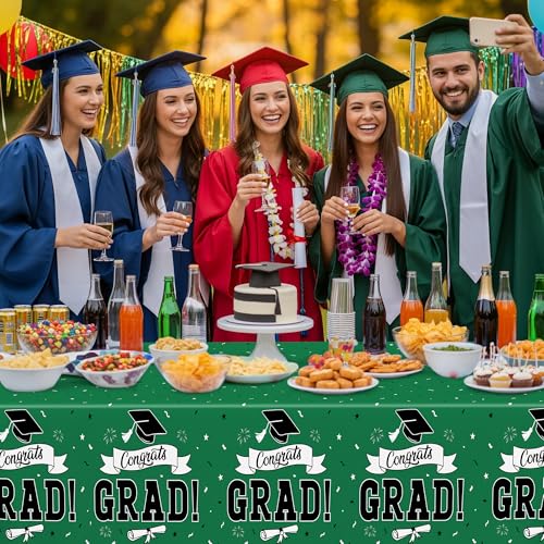 Image of 2Pcs Graduation Tablecloth, 108 inch X 54 inch Green Graduation Table Decorations 2026, Rectangle Tablecovers for Class 2026 Congrats Grad, Disposable Plastic Tablecover for Grad Decor Party Supplies for Kids