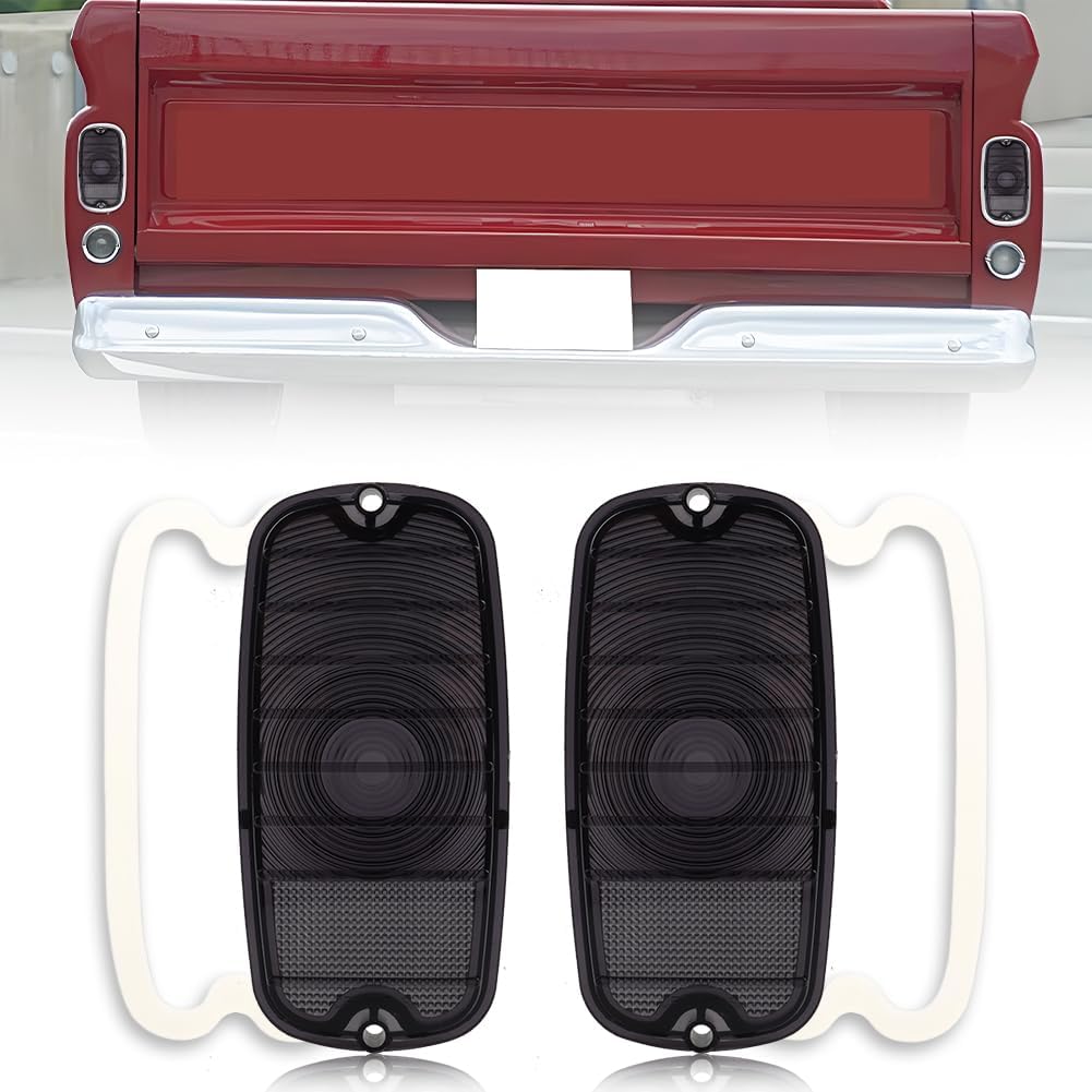 Tail Light Lamp Lens Compatible with Chevy/GMC Fleetside Pickup Truck 1960-1966, [DOT Certified] Rear Bumper Reflector Light Lens [No Bulbs], OEM Part #C606617, C606651, 2 PCS, Smoked Lens
