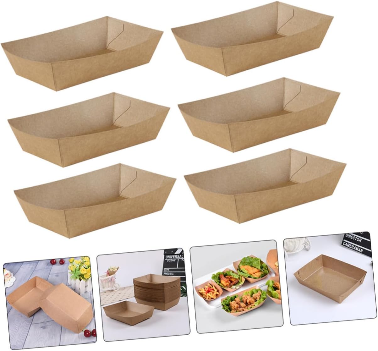 Garneck 100pcs Kraft Paper Food Boxes Greaseproof Fried Snacks Container Disposable Takeout Boxes for Fried Chicken and Fries, Oil-resistant Snack Storage for Kitchen and Catering