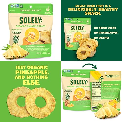 Miniatura 3 de Paquete de 3 unidades de 3 unidades de frutas secas únicamente secas  1 de cada sabor (anillos de piña exclusivamente orgánicos de 5.5 onzas,