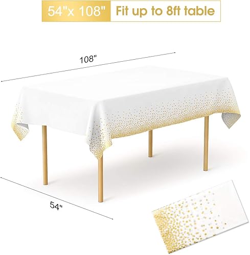 Miniatura 2 de HOMIX Manteles de plástico para mesas rectangulares, paquete de 6 manteles desechables para fiestas, fundas de mesa de confeti de puntos dorados con