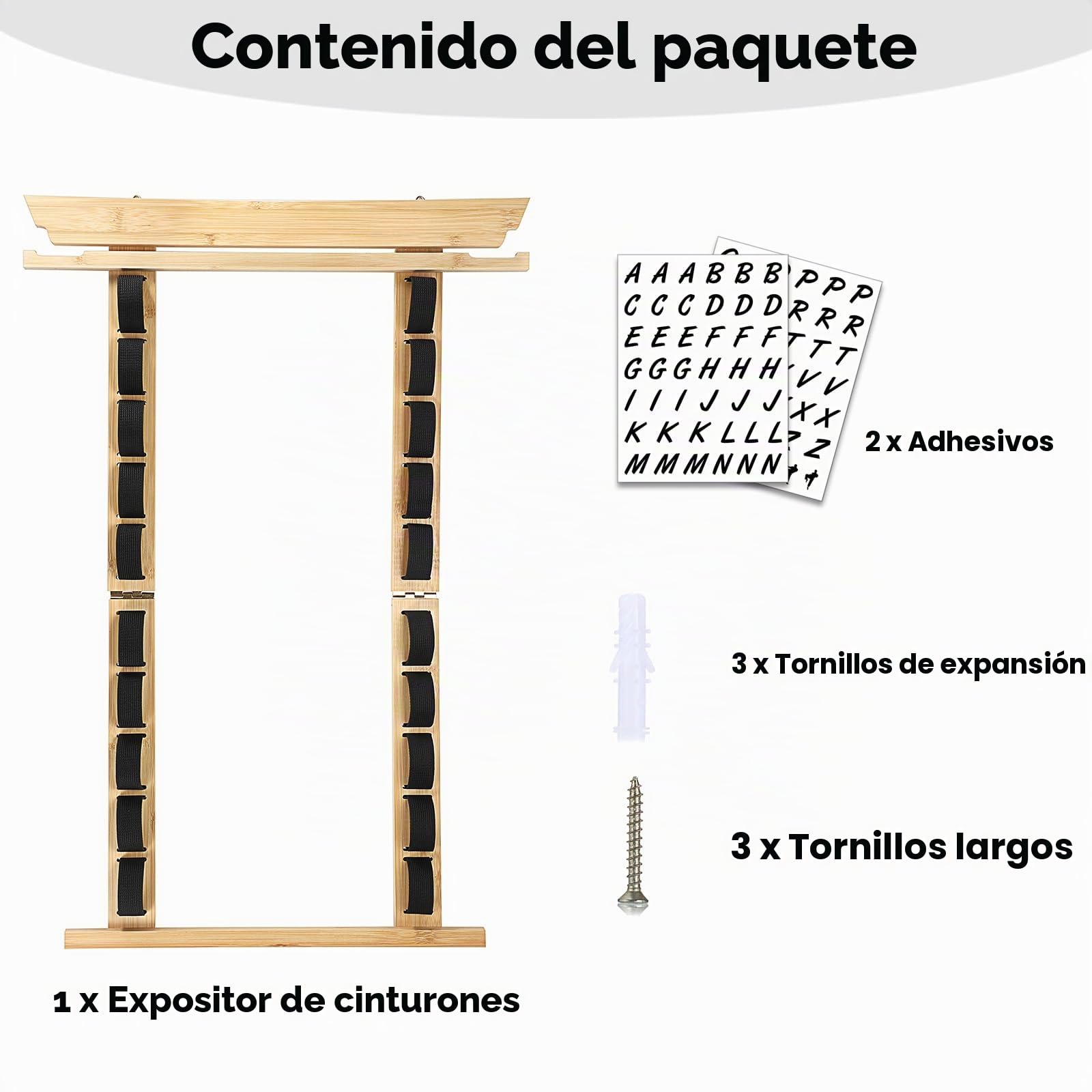 Soporte de Bambú para Cinturones de Artes Marciales, Organizador de Pared para Karate Taekwondo