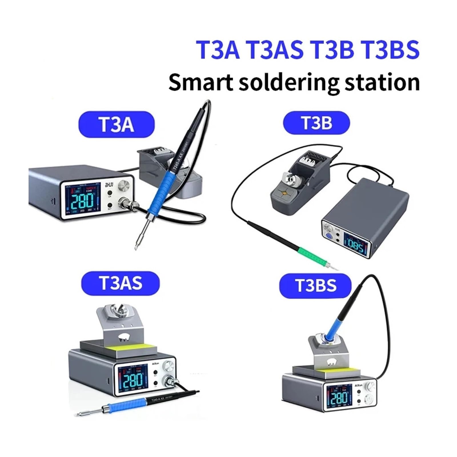 Estación de soldadura, Estación de soldadura inteligente T3A T3B, estación retrabajo T115/T210/T245/T12, herramientas PCB BGA T3AS T3BS(T3BS T210 Set)