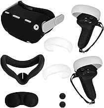 for Meta Quest 2 Accessories, Quest 2 Silicone face Cover, VR Shell Cover,Quest 2 Touch Controller Grips Cover,Protective Lens Cover,Halo Controller Protector (Black)