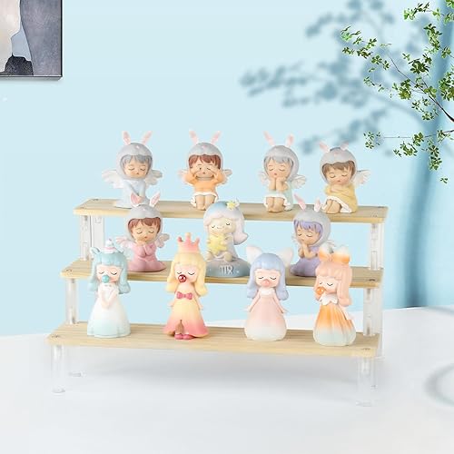 Miniatura 5 de BYCY 2 soportes elevadores de madera, estante de 3 niveles, organizador de especias para perfumes, maquillaje y colección de muñecas, elevadores de