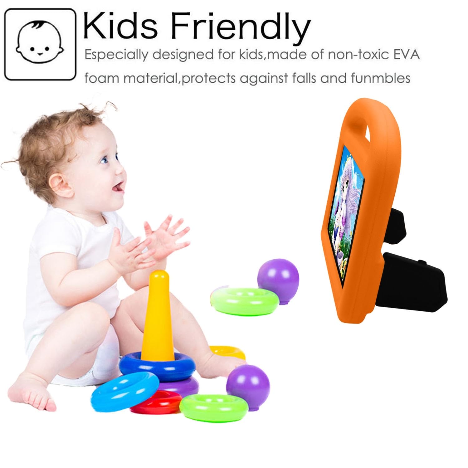 Podróż na tablecie Etui na tablet dla dzieci kompatybilne z Kindle Fire HD 8 Plus (2020) Etui - Wytrzymała, lekka, odporna na wstrząsy osłona uchwytu z pianki EVA Ochrona tabletu(Orange)
