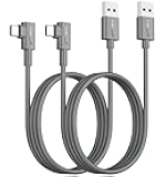 SUNGUY USB C Cable Right Angle 3FT, 2-Pack 90 Degree 3A USB 2.0 Fast Charging & Data Sync Cable Compatible with Samsung Galaxy S21 S20 S10 Plus, Note 20 10, Moto G7 G8, LG V50 V40 - Grey