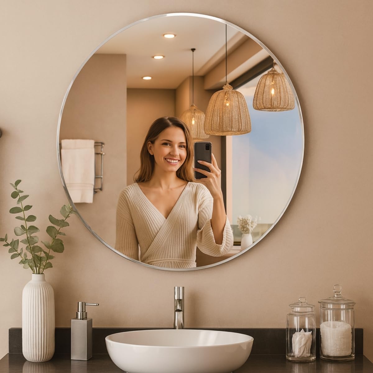 The Deqor Frameless Round Mirror for Wall/Mirror with Beveled Smooth Edges/Mirror for Bathroom/Dressing Room/Living Room/Bedroom/Entryway - (18 X 18 Inch)-image-47