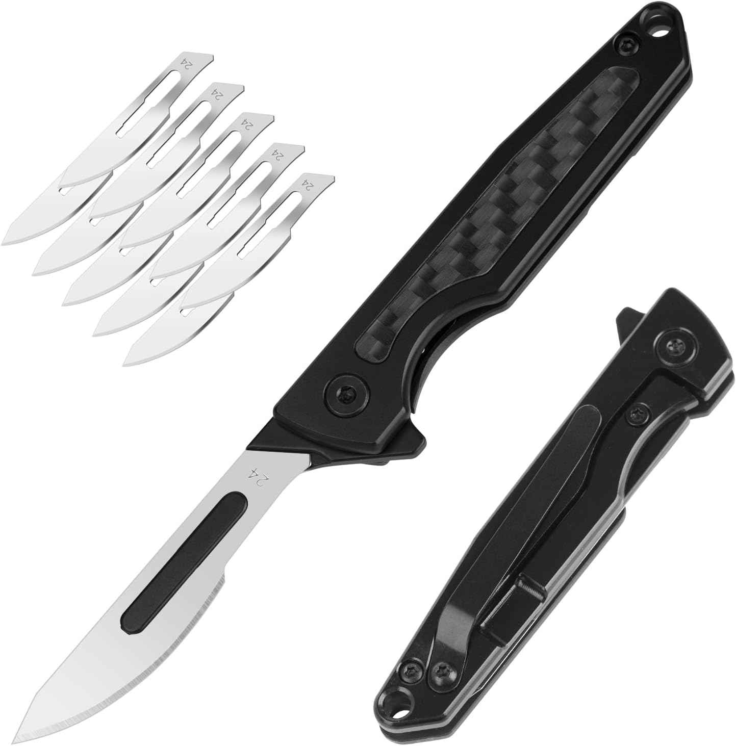 ITOKEY Titanium Folding Scalpel, Slim Razor Knife with Frame Lock, 10pcs #24 Replaceable Carbon Steel Blades, EDC Utility Pocket Knife with Clip, Surgical Keychain Knives for Men Hunting Skinning Outdoor (#24)