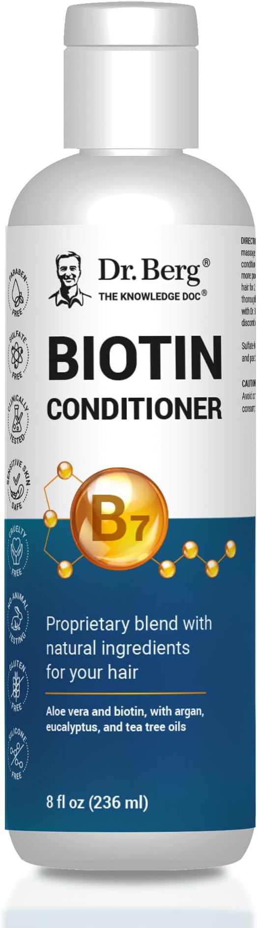 Dr. Berg Biotin Conditioner for Men & Women (Improved High-Performance Formula) - Independently Tested & Certified Paraben- Sulfate- & Silicone-Free - Infused w/Biotin, Argan & Botanicals - 8 Fl oz