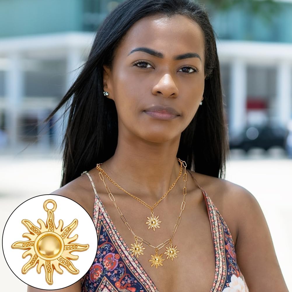 UNICRAFTALE about 60Pcs Sun Charms Tibetan Style Alloy Charms 28mm Long Metal Vintage Celestial Pendants Golden Small Sun Pendants for DIY Bracelet Necklace Jewelry Making - Image 6