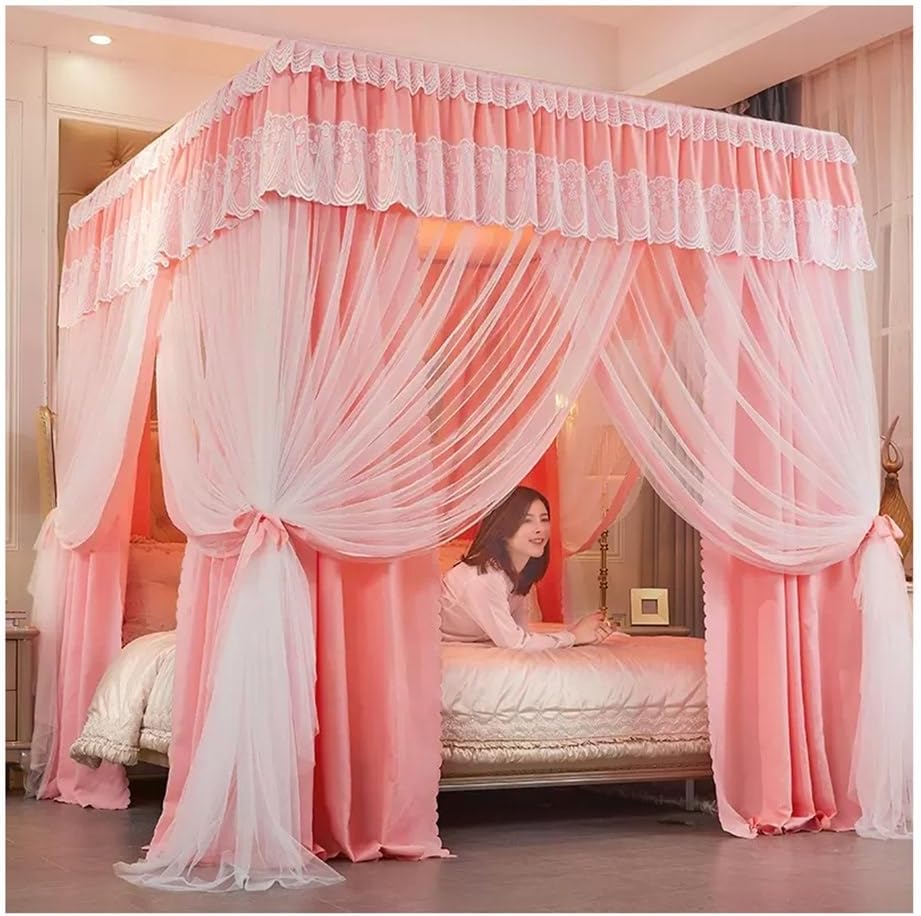 European Style Palace lace Bed Canopy Mosquito net, Girl Princess Room Decorative Bed Curtains, W/Stainless Steel Bracket (Color : Gray-1, Size : 180X220X200CM) (Pink 2) (Red 180X220X200CM)