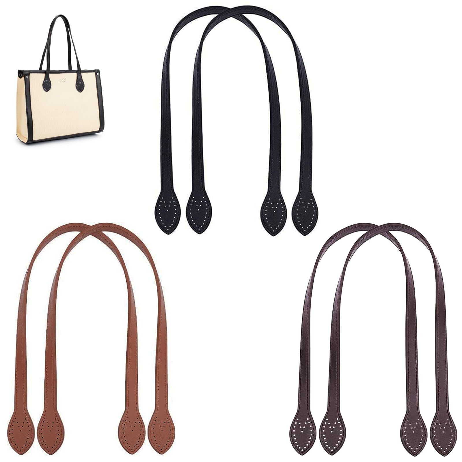 Asas de Cuero para Bolsos, 6 Piezas Correas de Manijas de Cuero, Fabricación de Monederos, Correa de Hombro para Bolso de Cuero de PU, para Bolsos de Ganchillo Carteras la Compra, 3 Colores