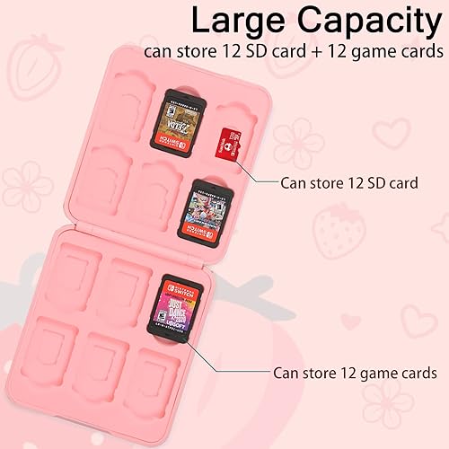 Miniatura 3 de TIKOdirect Game Card Case for SwitchSD Cards, Newest Portable Case Storage 12 Game Cards Holders Pretty Cute Hard Shell with Magenic Closure, Pink