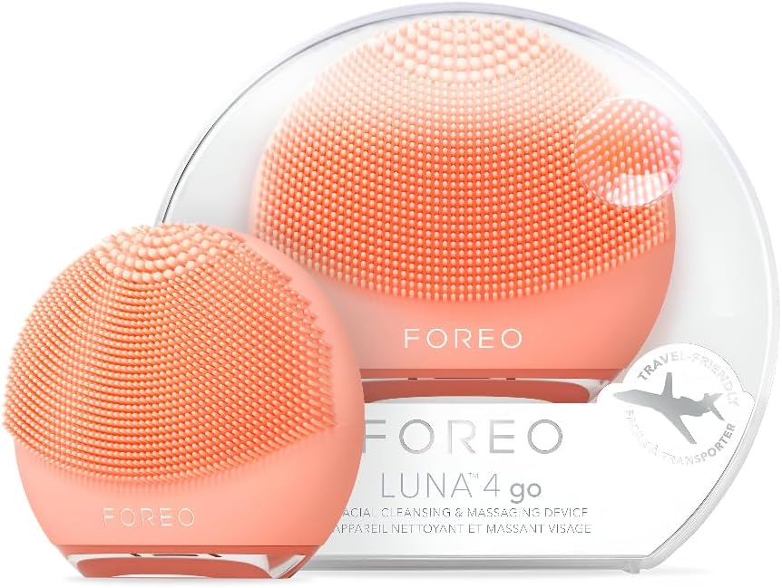 Luna 4 go Facial Cleansing Brush & Firming Face Massager - Premium Face Brush - Enhances Absorption of Skin Care Products - Simple Face Care Travel Accessories - All Skin Types - Peach Perfect