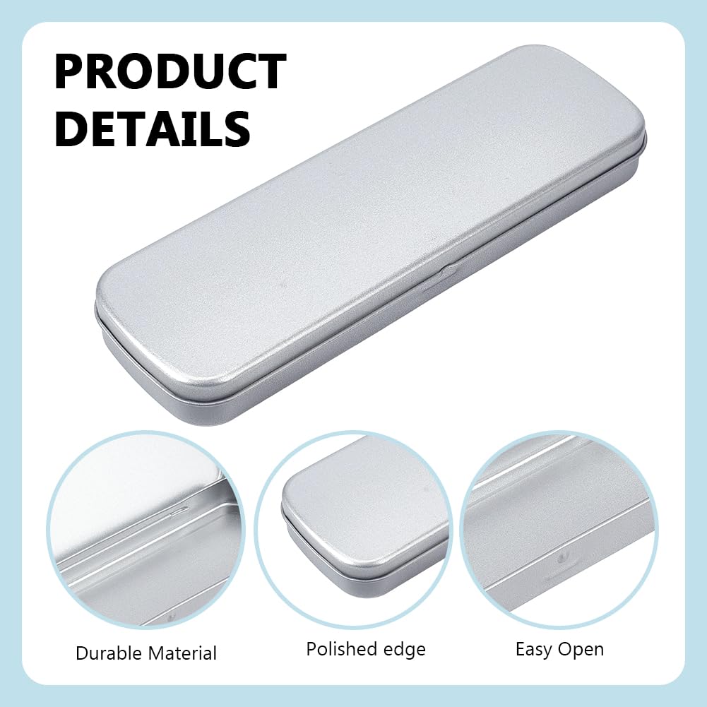 FREEBLOSS 10 estuches de estaño plateados con bisagras, caja de metal rectangular con tapa para suministros de oficina escolar, 7.9 x 2.6 x 1 pulgadas