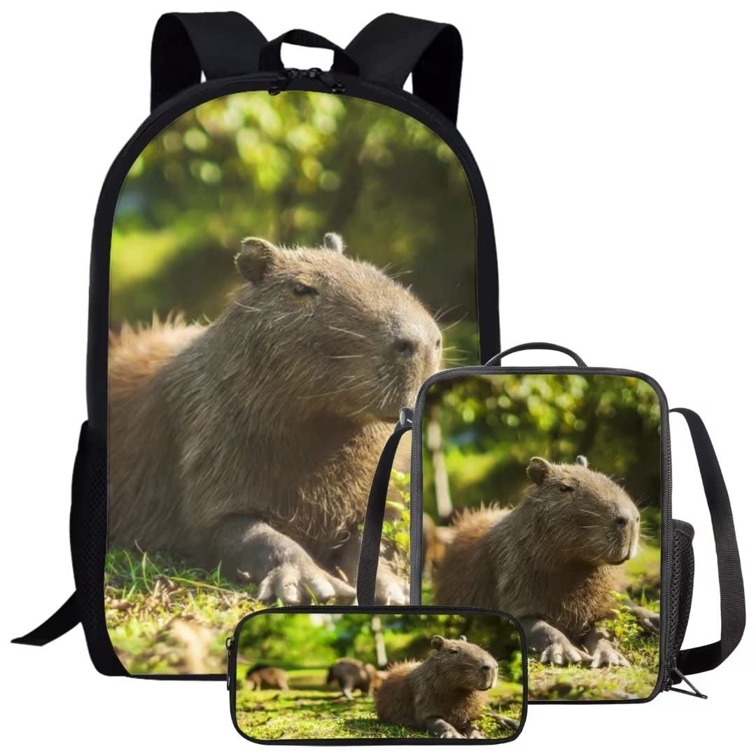 Photo 1 of **RIPPED* Beauty Collector Capybara Backpack Set for Girls Kids, Animal School Bag Lunch Bag and Pencil Case for Boys