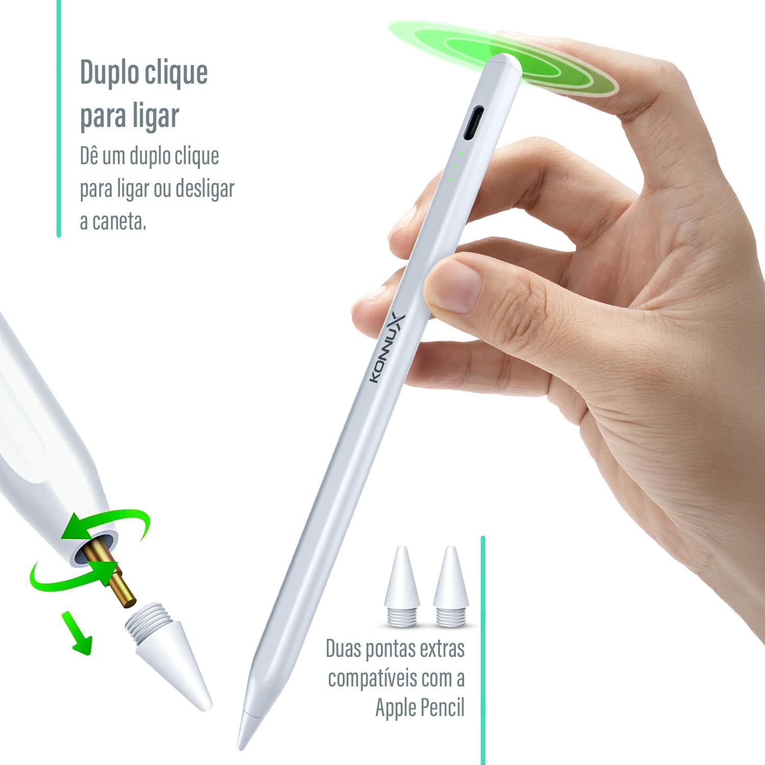 Pencil KX Advance Caneta para iPad 2018-2024 - Ponta 1,5 mm Alta Precisão, Palm Rejection e sensibilidade à inclinação, USB-C Rápido, 10 h Bateria, 2 Pontas Extras Pencil KX Advance Caneta para iPad 2018-2024 - Ponta 1,5 mm Alta Precisão, Palm Rejection e sensibilidade à inclinação, USB-C Rápido, 10 h Bateria, 2 Pontas Extras
