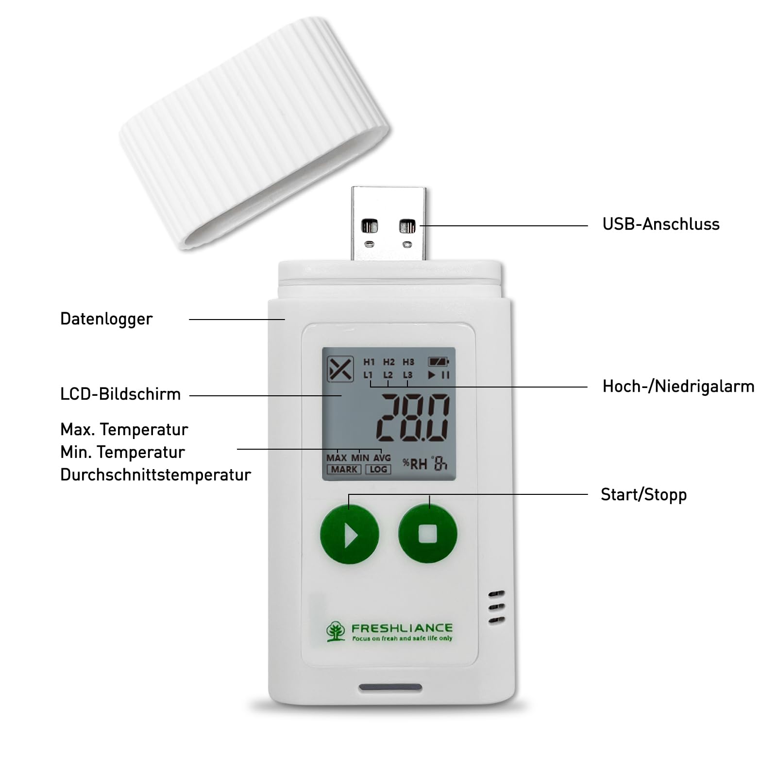 USB-Datenlogger Für Temperatur & Luftfeuchtigkeit – 32.000 Messwerte, PDF/CSV-Export, Wiederaufladbar Für Kühlschrank & Co.