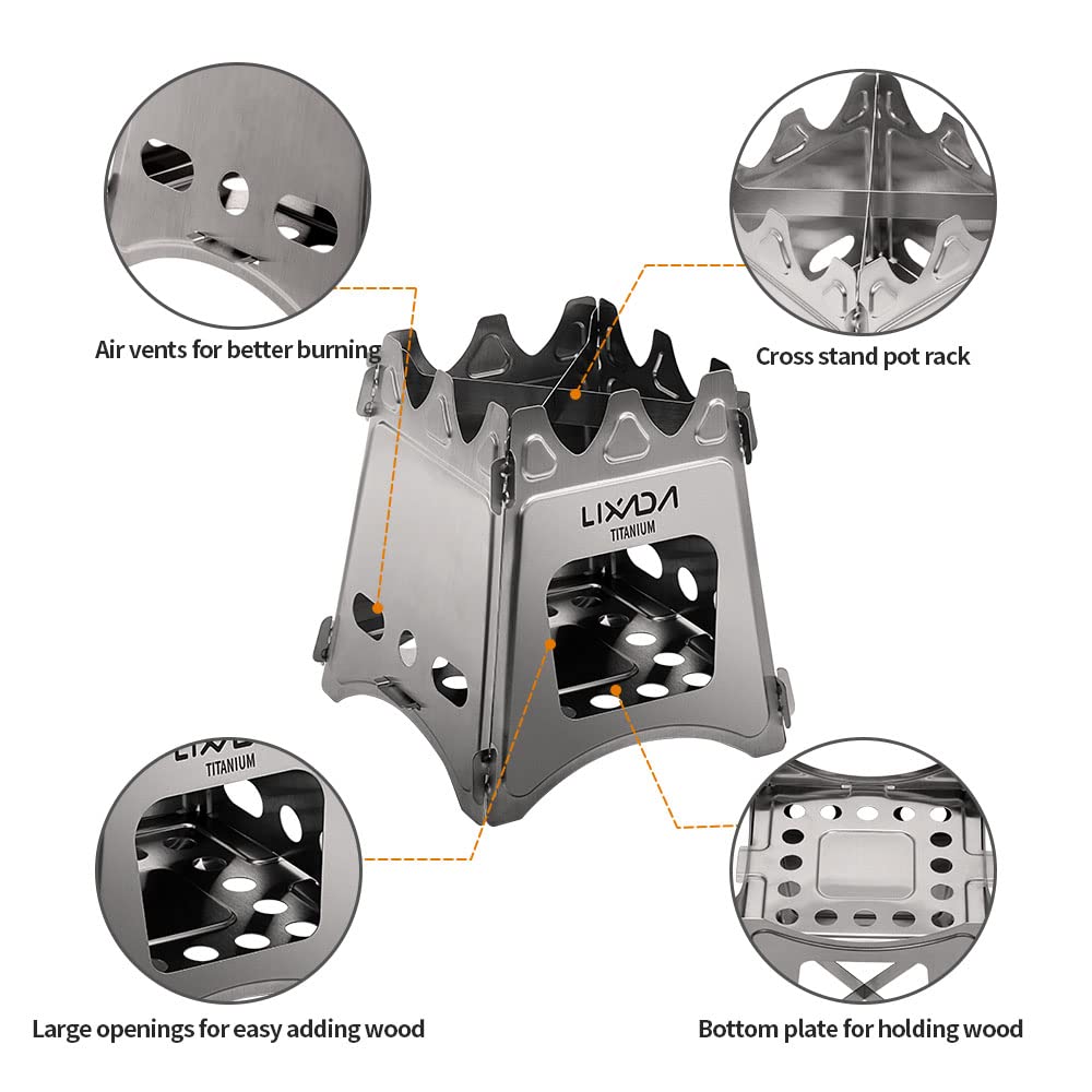 Lixada Camping Stove,Compact Folding Titanium Wood Stove with Mini Alcohol  Stove for Outdoor Camping Cooking Picnic : Amazon.ca: Sports u0026 Outdoors