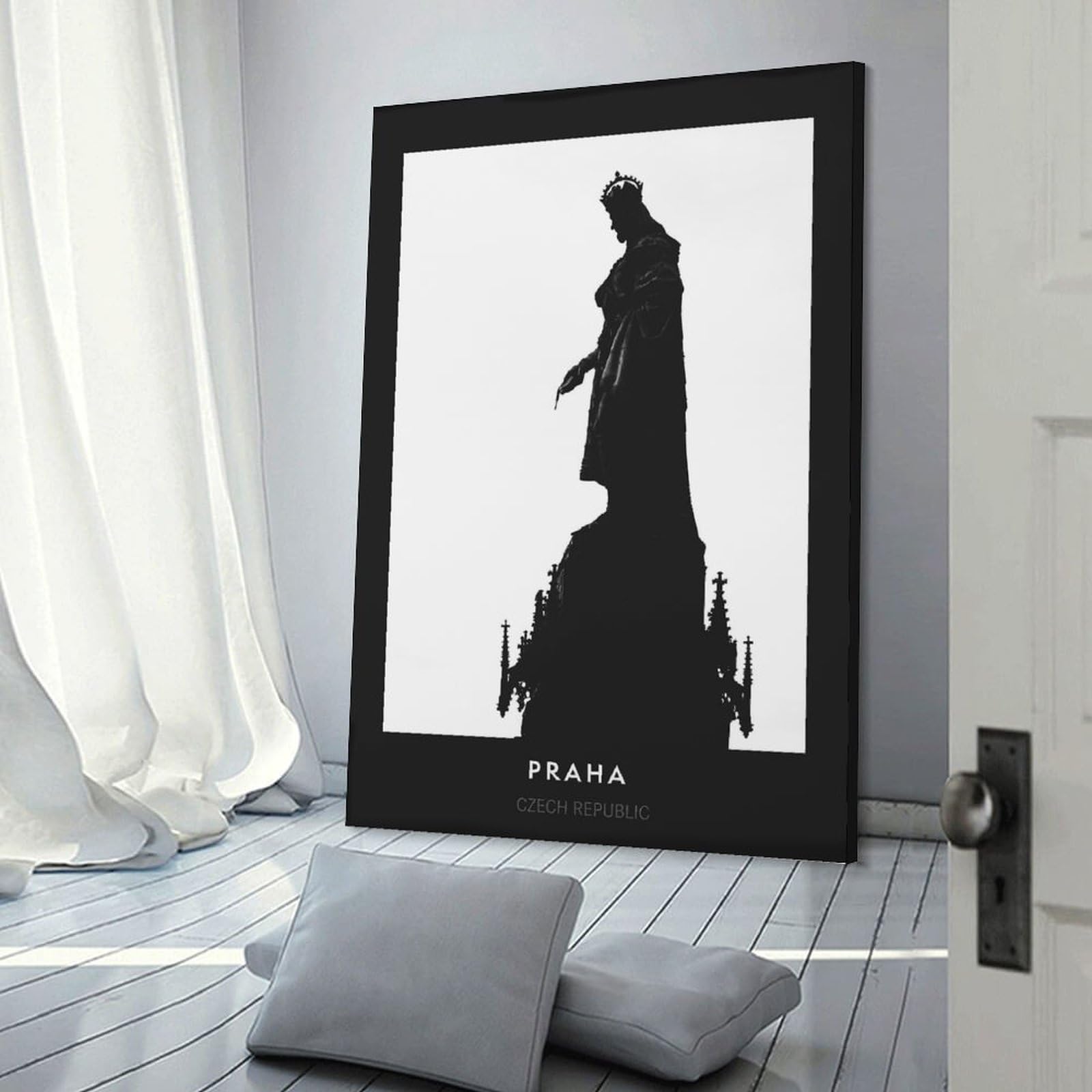 Junmoney Prague Silhouette Hanging Wall Art, 12x18inch(30x45cm), for Gallery Wall Decor And Room Displays, Home Wall Art for Statement Displays