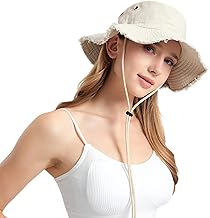 AYPOW Cappello Pescatore Donna Estivo, Moda Cappello da Sole Cotone a Tesa Larga Pieghevole, UV Protezione Cappellino a Secchiello Bucket Hat da Esterno per Spiaggia All'aperto Trekking