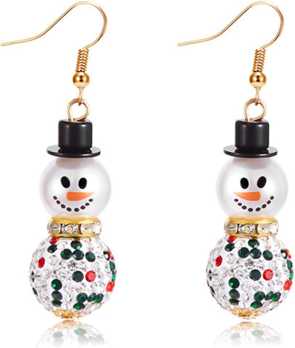 Snowman Earrings for Women Dainty Crystal Snowman Dangle Earrings Red Green Christmas Pearl Earrings Christmas Holiday Jewelry Gifts Costume Accessories