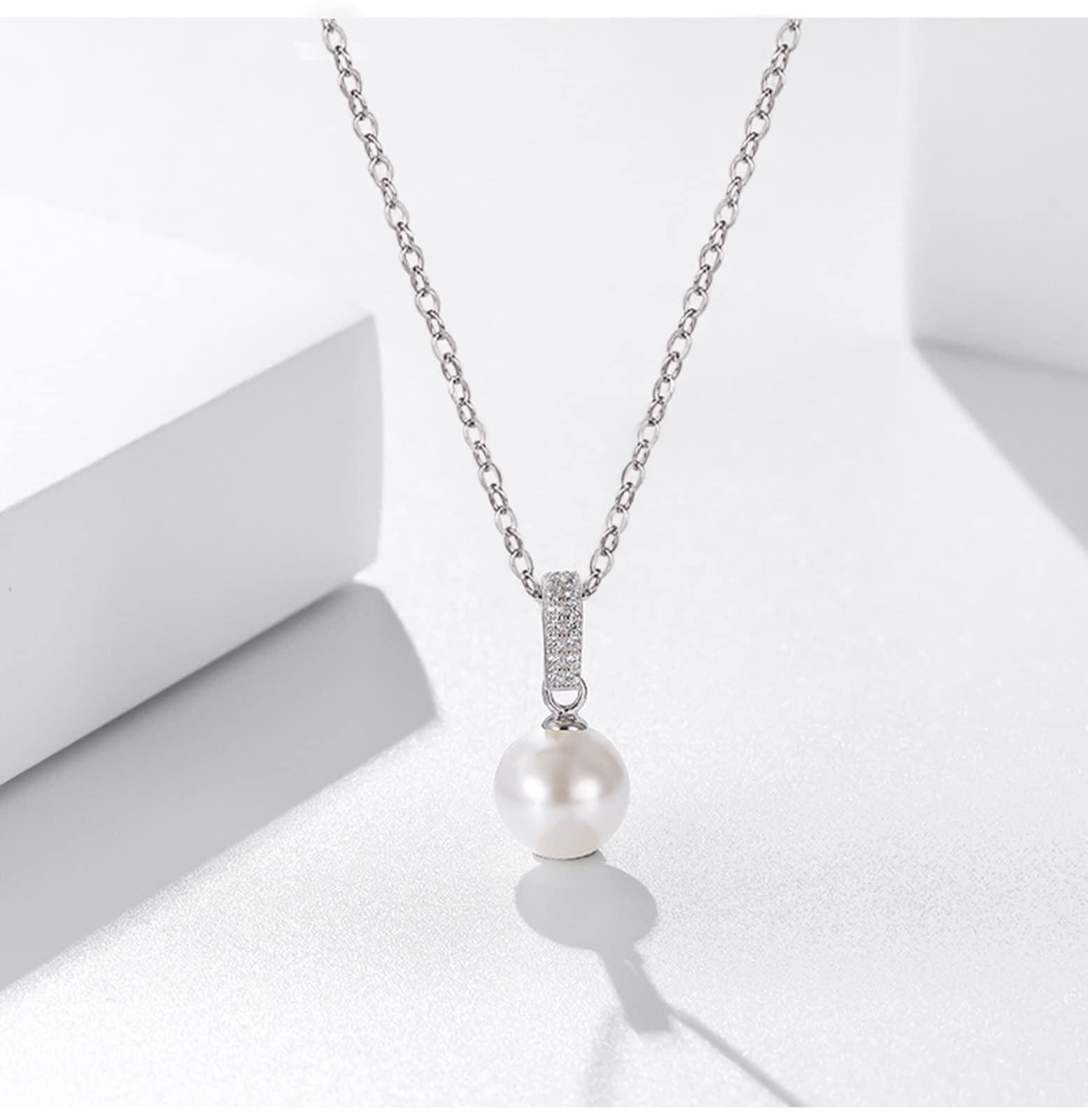 Parure Bijoux Femme Mariage, 925 Argent Bijoux Collier Perles Boucle d'Oreille Perle Mariée Soirée Accesoire Pendentif Cadeau de Noël Anniversaire