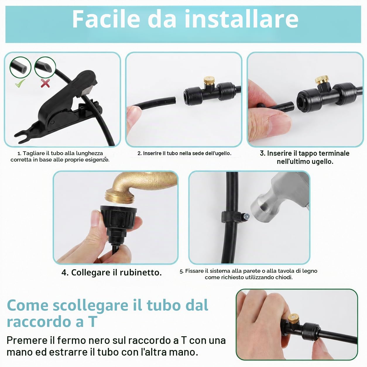 Tesmotor Set di raffreddamento a nebulizzazione da 18 m, sistema di miscelazione per esterni, con 20 ugelli in ottone e un filtro, per il raffreddamento della nebbia per ombrellone da giardino