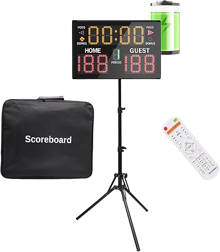 Marcador digital de baloncesto con control remoto, marcador electrónico de mesa portátil alimentado por batería con zumbador de 75 dB, temporizador