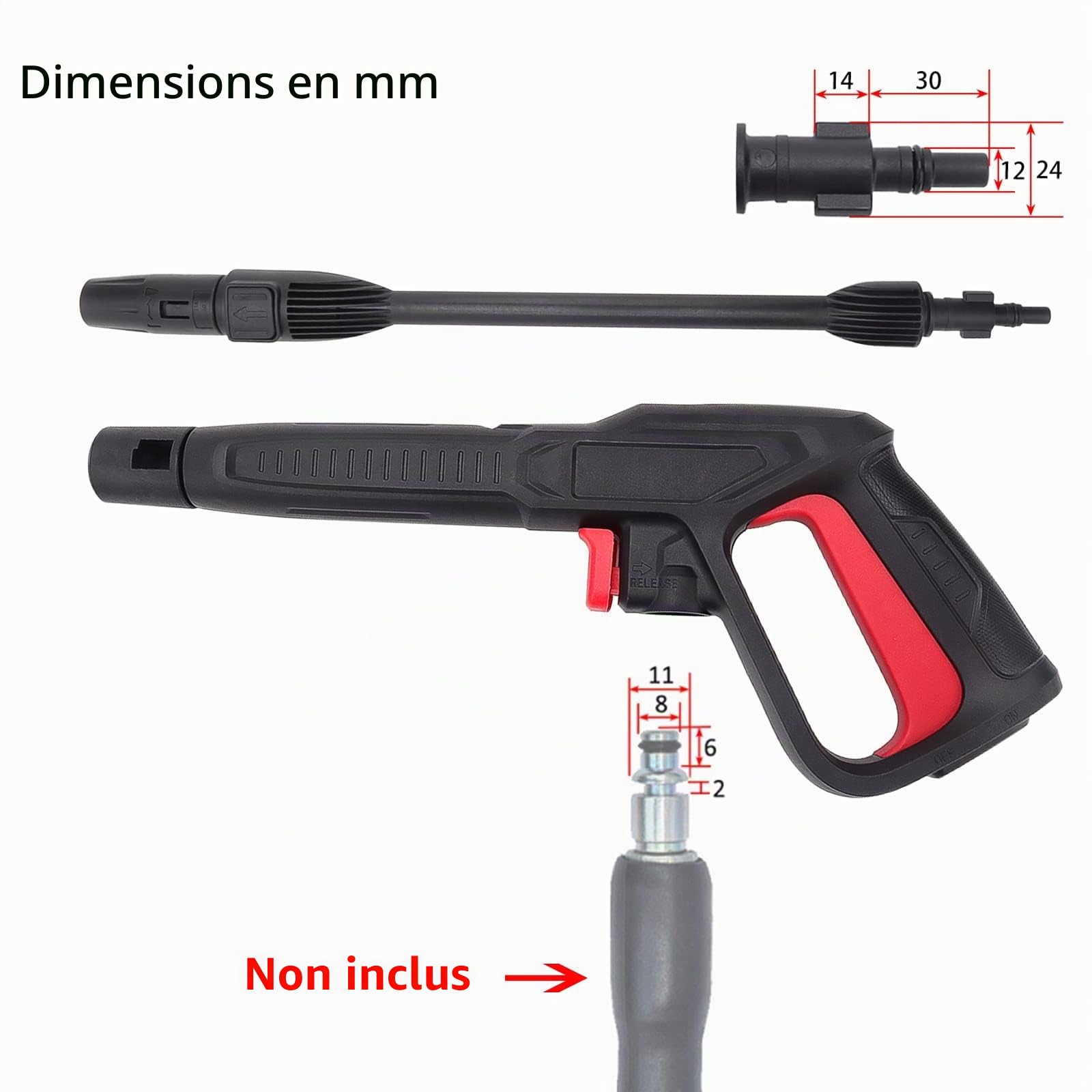 BEAR FORCE Pistolet pulvérisateur de rechange avec lance Jet, compatible avec certains nettoyeurs haute pression électriques pour Bosch