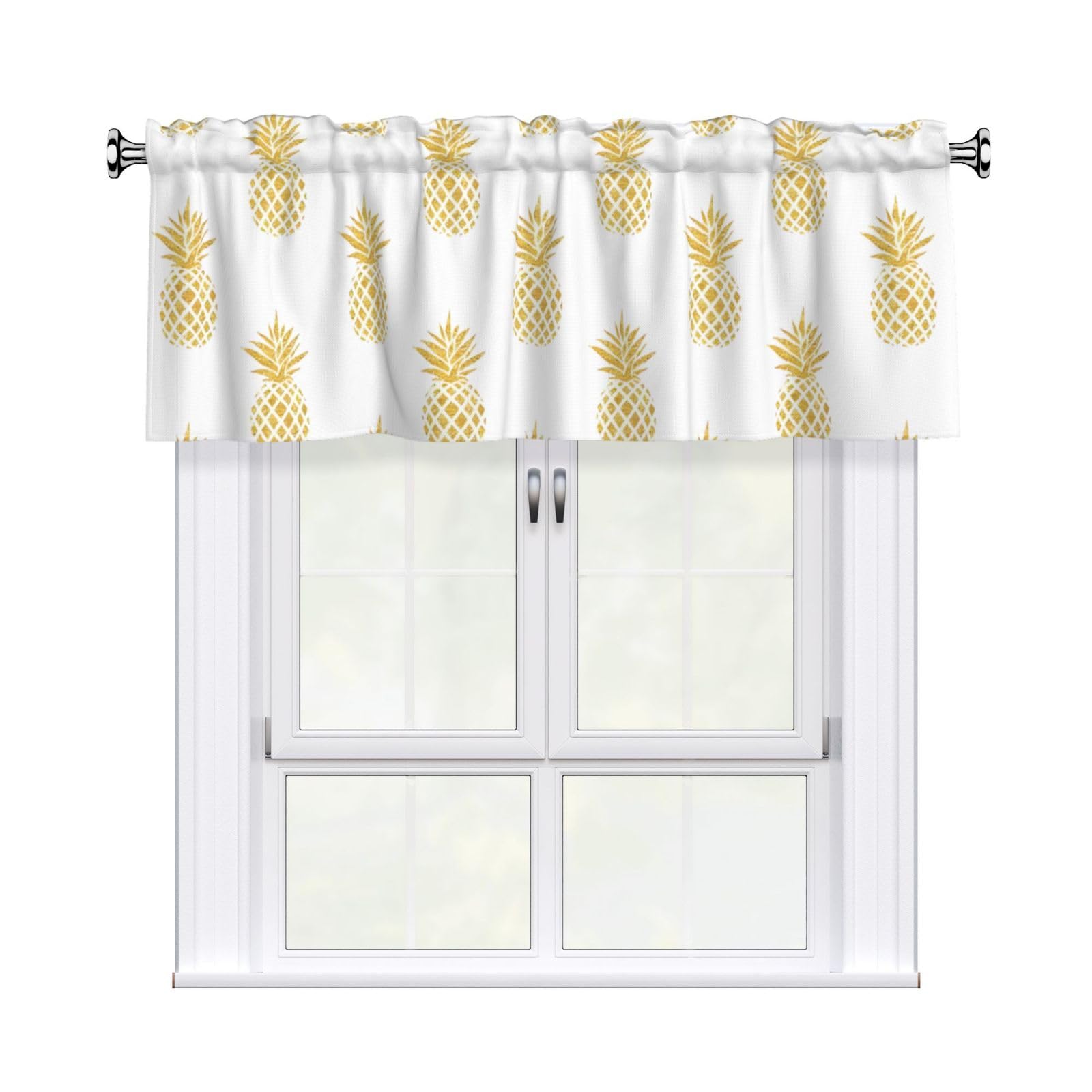 WHJDPP gold pineapple background Prints Charming Kitchen Window Cover – 54x18 Inch Peach Skin Valance with Decorative Print