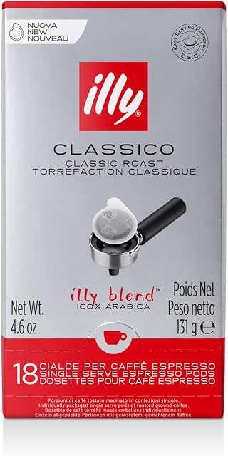 illy Medium Classico ESE Espresso Coffee Paper Pods, Compostable Coffee Pods, 1 Pack of 18 Paper Pods