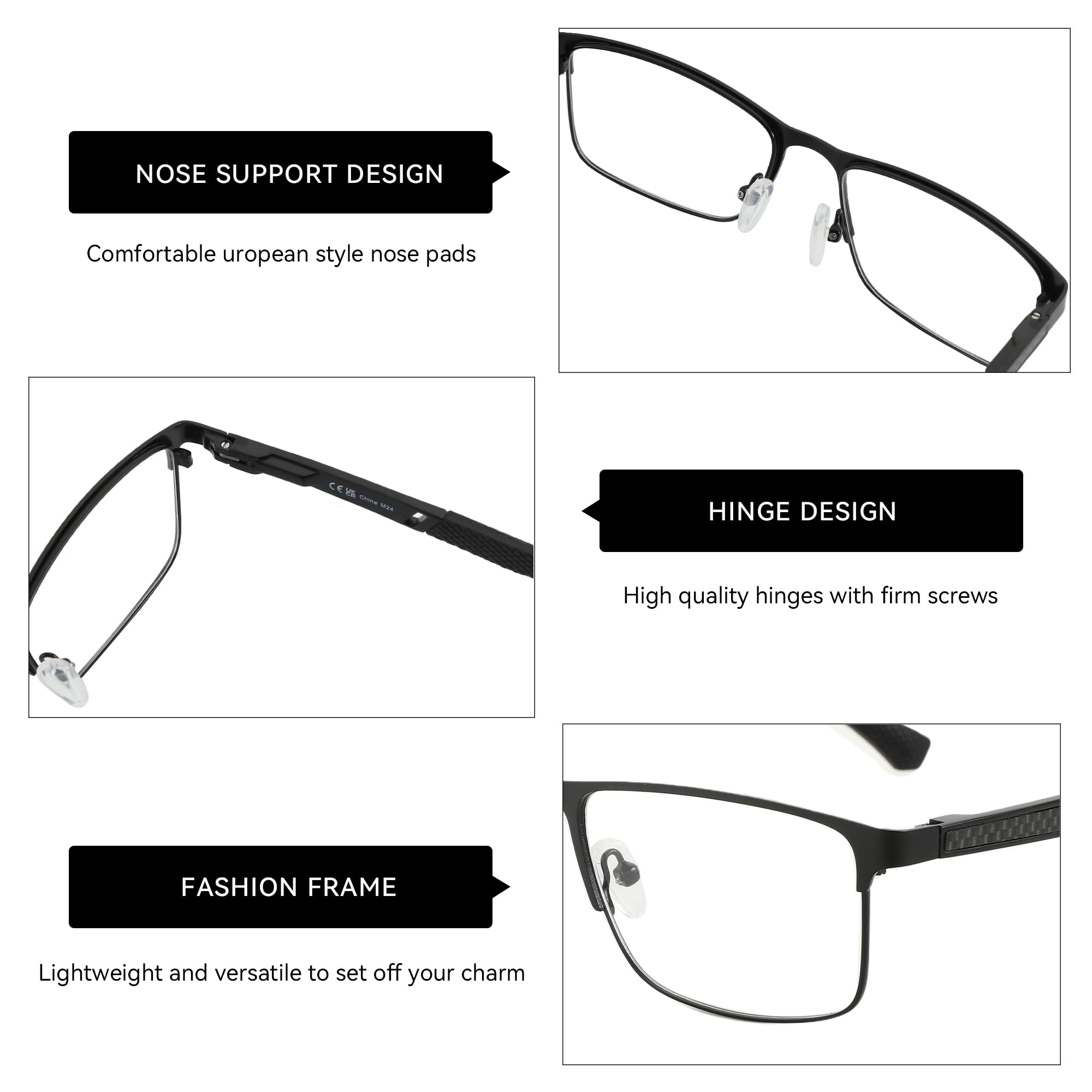 ZENOTTIC Lunettes de Lecture Anti Lumière Bleue Fibre de Carbone Métal Monture Carrée