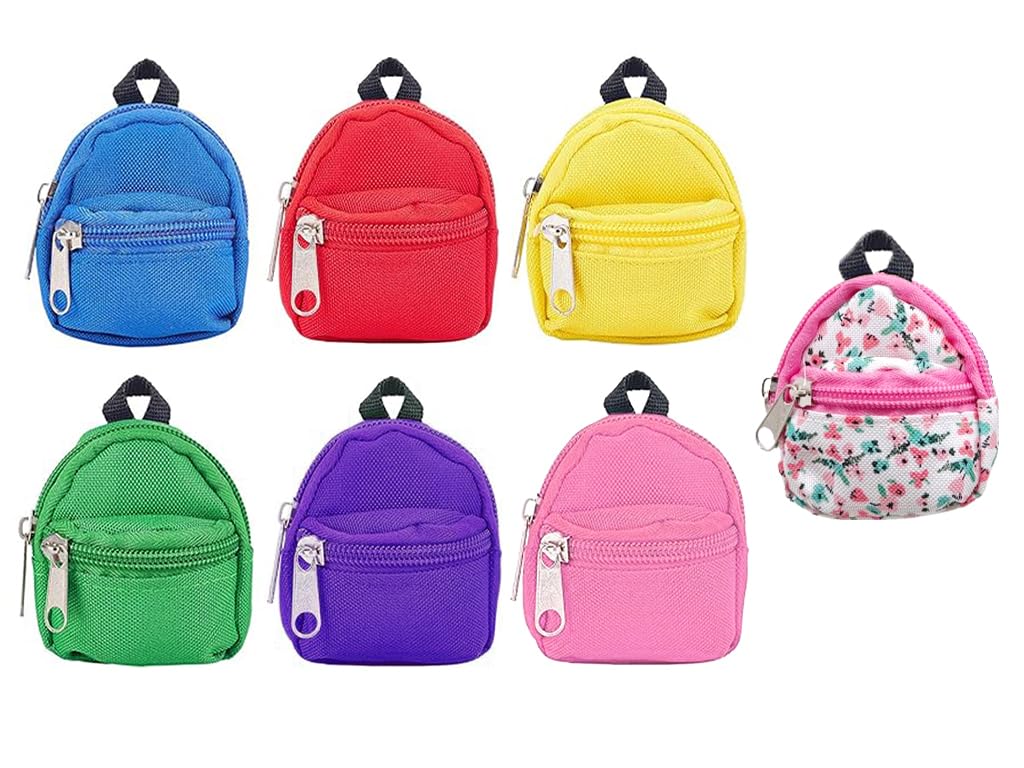 Kellegour 7 minimochilas, modelo de mochila decorativa, mochilas para muñecas, bonitas mochilas con cremallera, para cartera, llavero, decoración de casa de muñecas (7 colores)