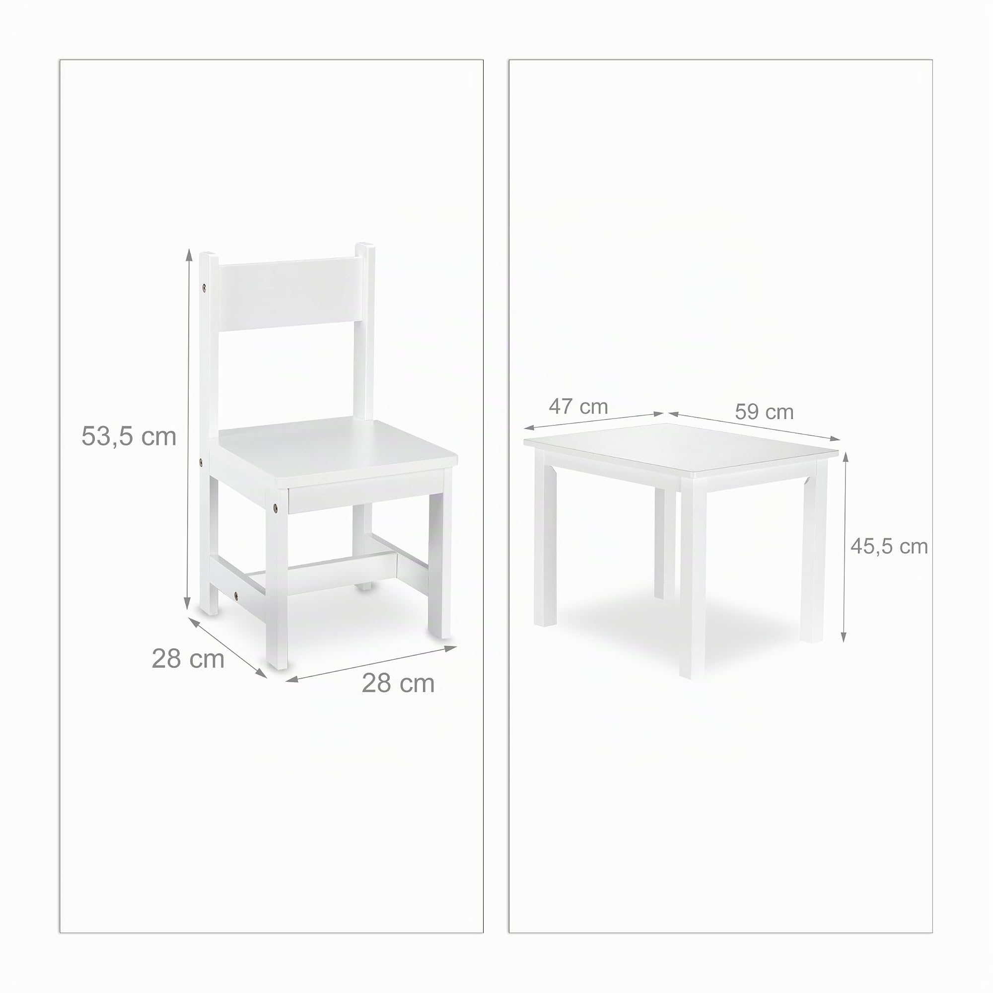 Relaxdays Set Tavolino e Sedie, Tavolo con 2 Sedioline per Bambini, Moderno, Cameretta, Interno, in Legno MDF, Bianco
