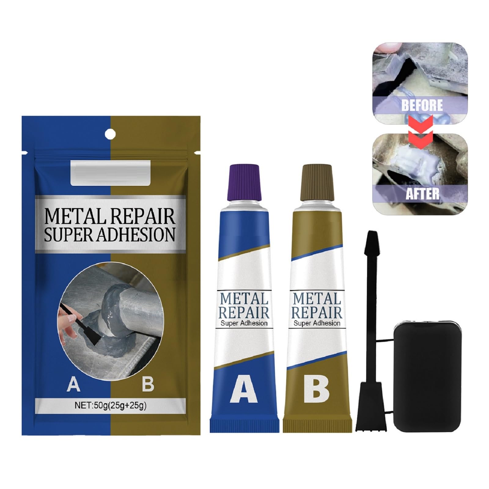Pegamento Metal, Pasta de Reparación, A&b Metal Repair Glue, 50g Soldadura en Frío, Magic Repair Glue, Agente de Reparación Alta Temperatura